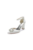 Rhinestone Pointed Toe Ankle Strap Buckle Chunky Heel