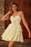 Light Yellow Strapless Tiered A Line Short Homecoming Dress