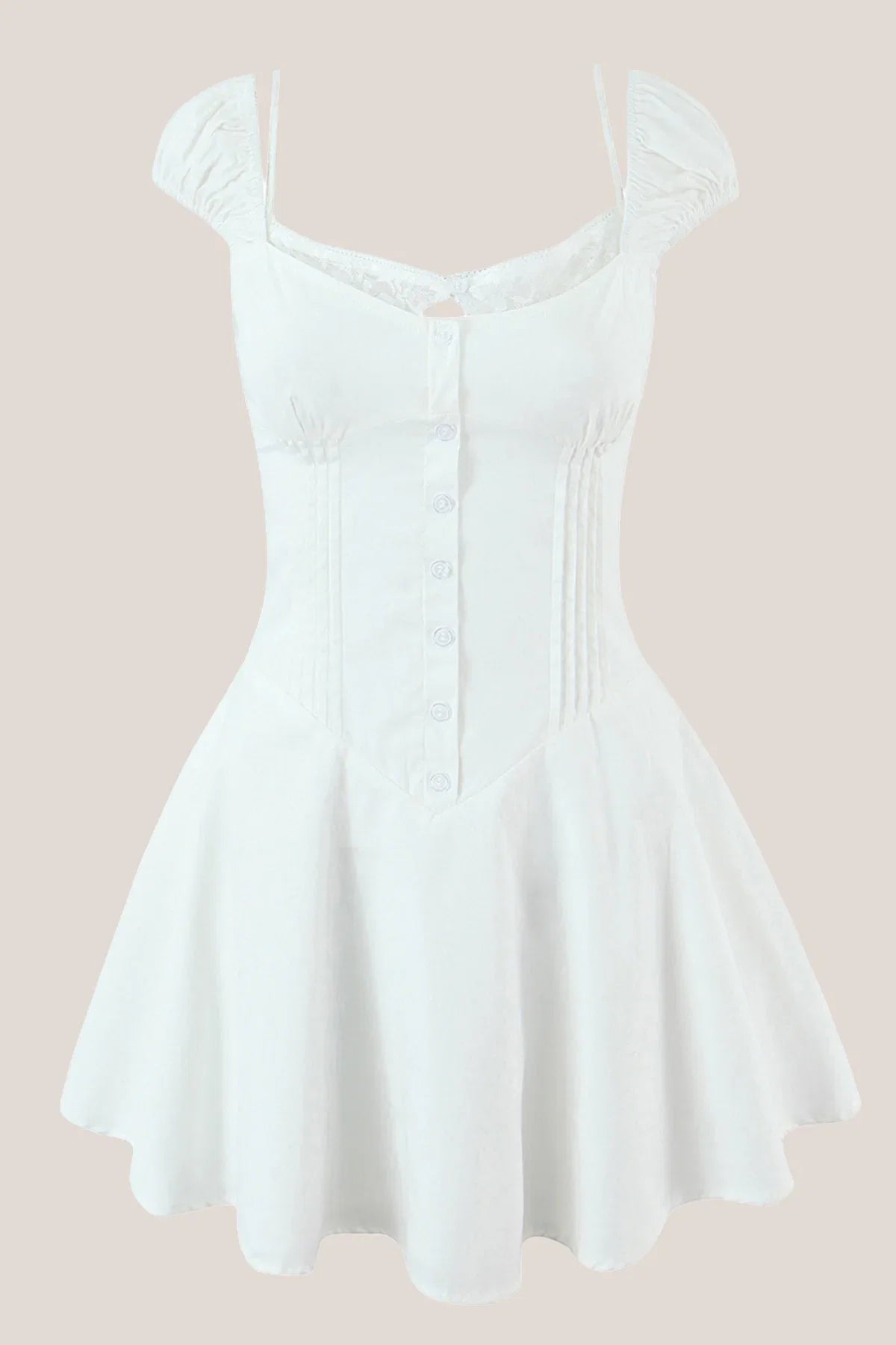 White Cap Sleeves A Line Cotton Mini Dress