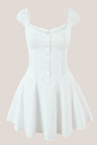 White Cap Sleeves A Line Cotton Mini Dress