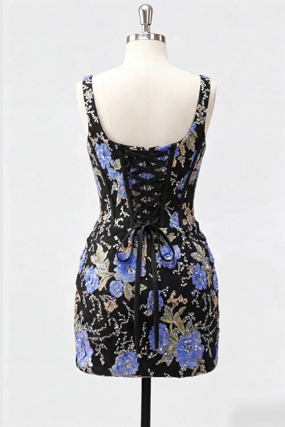 Black Corset Bodycon Sequin Floral Short Homecoming Dress