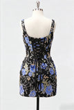 Black Corset Bodycon Sequin Floral Short Homecoming Dress