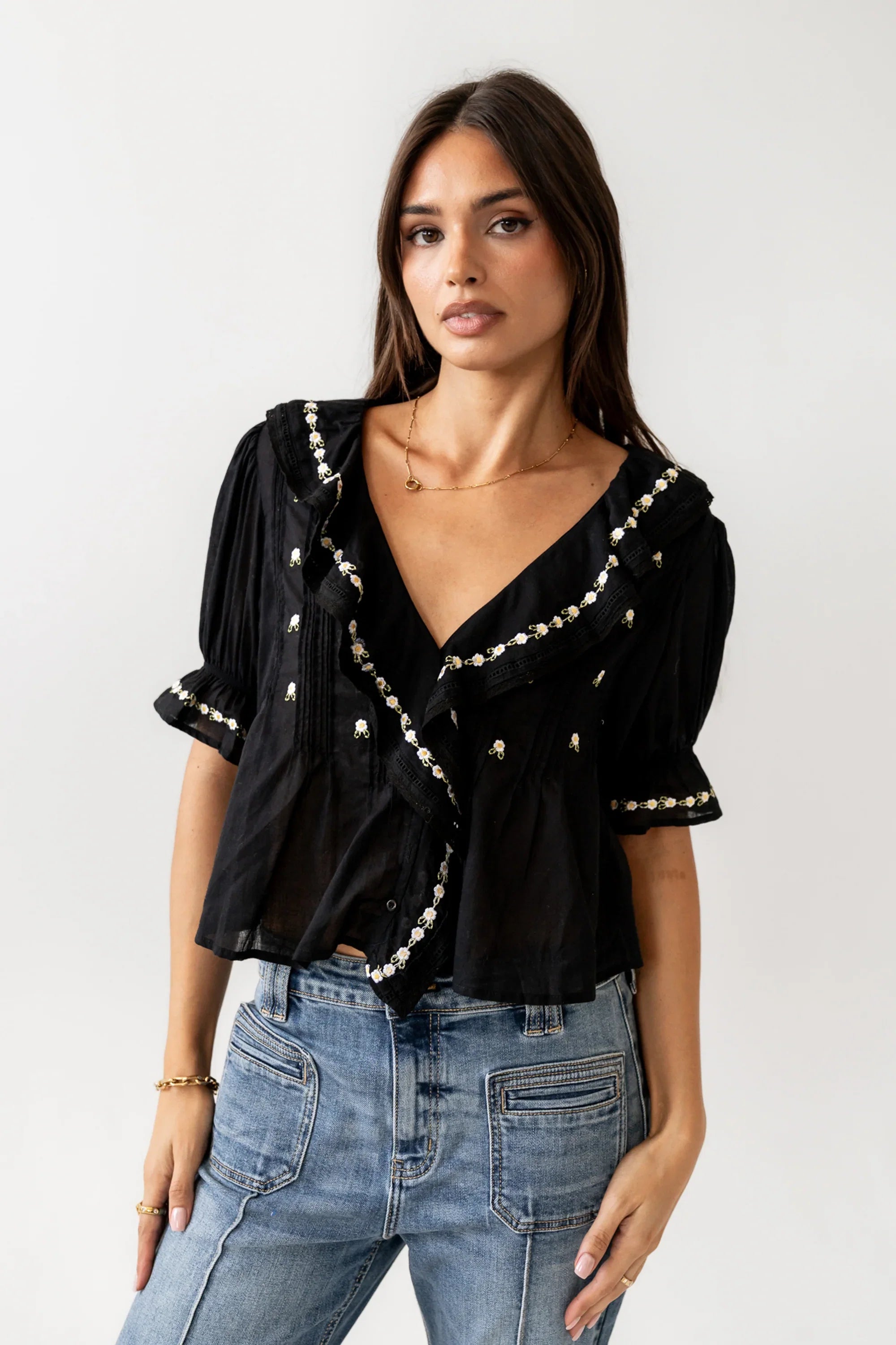 Suzie Embroidered Blouse in Black FINAL SALE