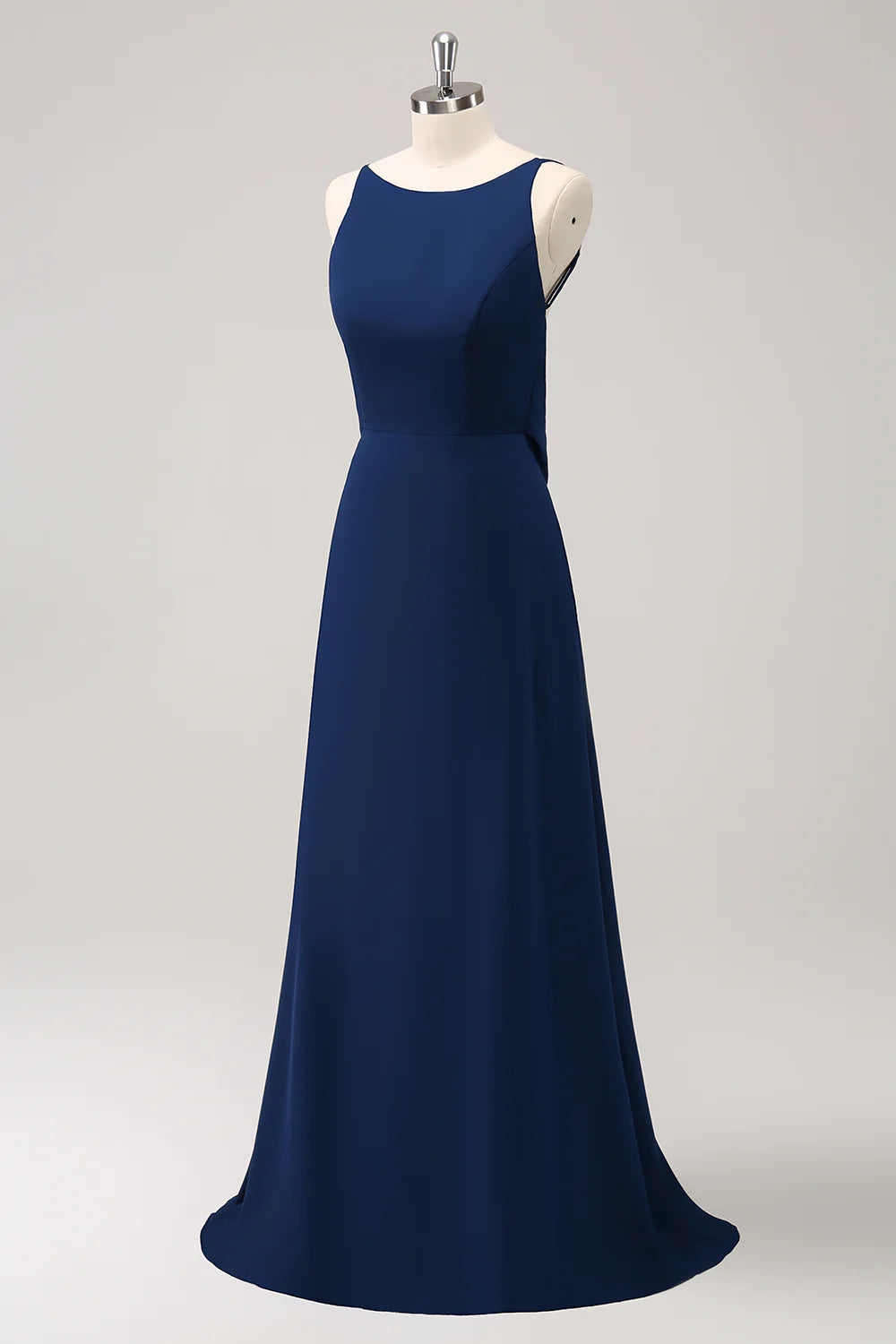 Navy Mermaid Backless Long Bridesmaid Dress with Sleeveless