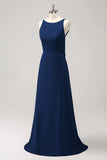 Navy Mermaid Backless Long Bridesmaid Dress with Sleeveless