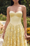 Yellow Sweetheart Floral Corset Wedding Guest Dress