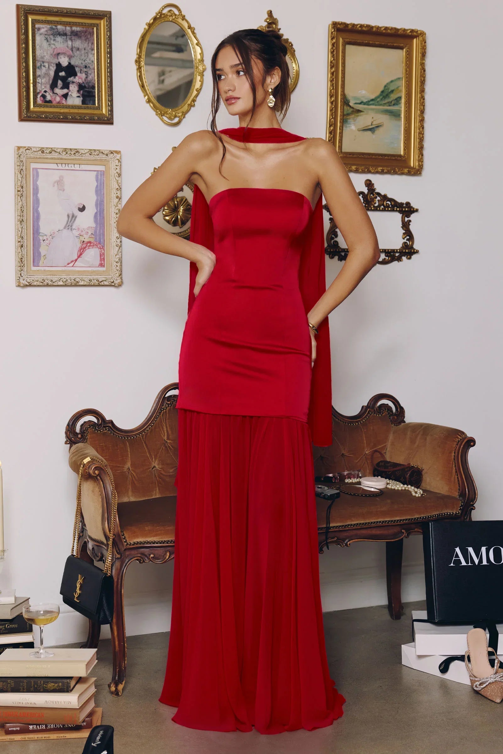 Sheila Strapless Maxi Dress With Scarf