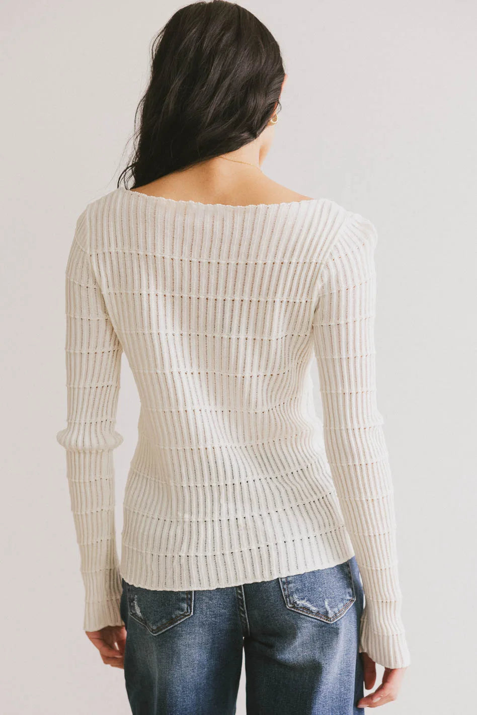 Gemma Sheer Ribbed Top in White FINAL SALE