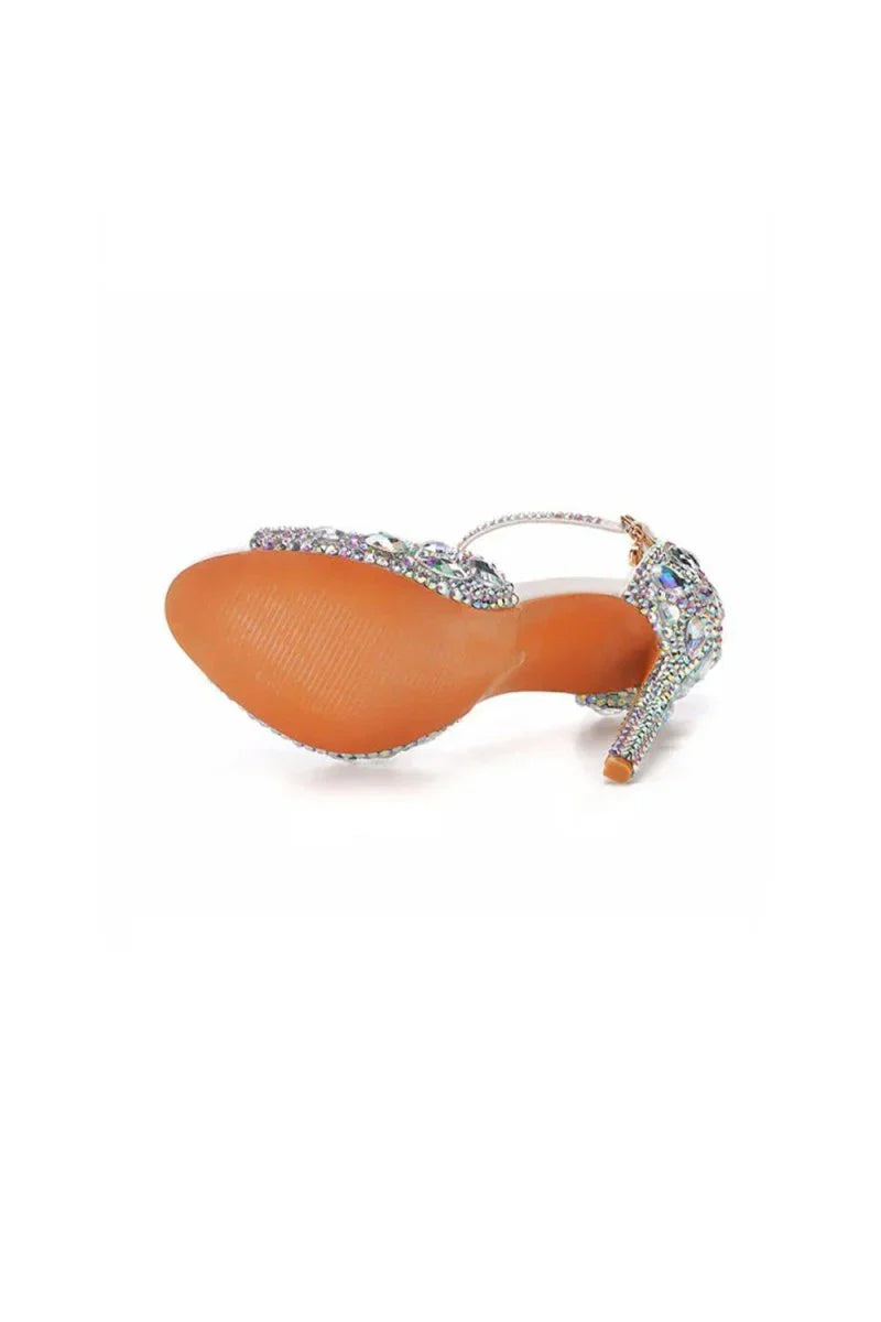 Peep Toe Big colored rhinestones Ankle Strap Stiletto Heels
