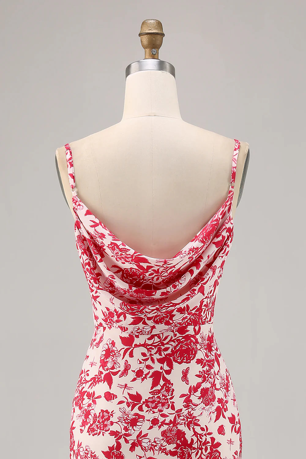 Red Flower Sheath Spaghetti Straps Floral Maxi Dress