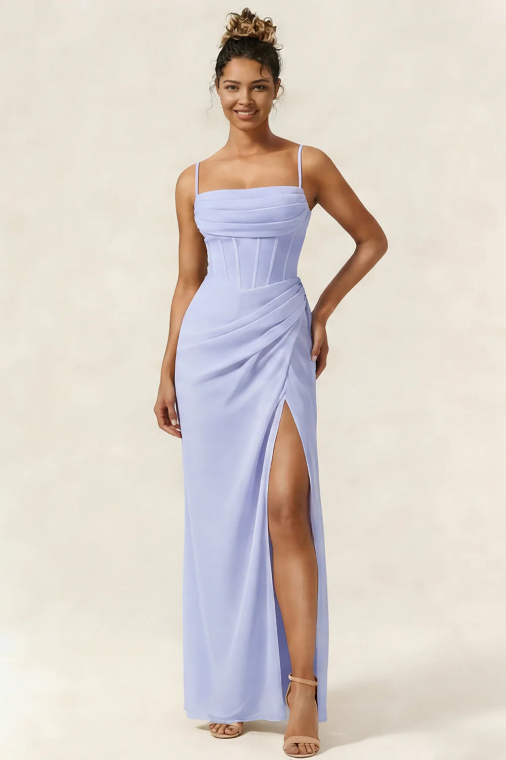 Green Flower Mermaid Corset Chiffon Long Bridesmaid Dress with Slit