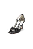 Square Open Toe Ankle Strap Satin Stiletto Heels With Rhinestone Strappy