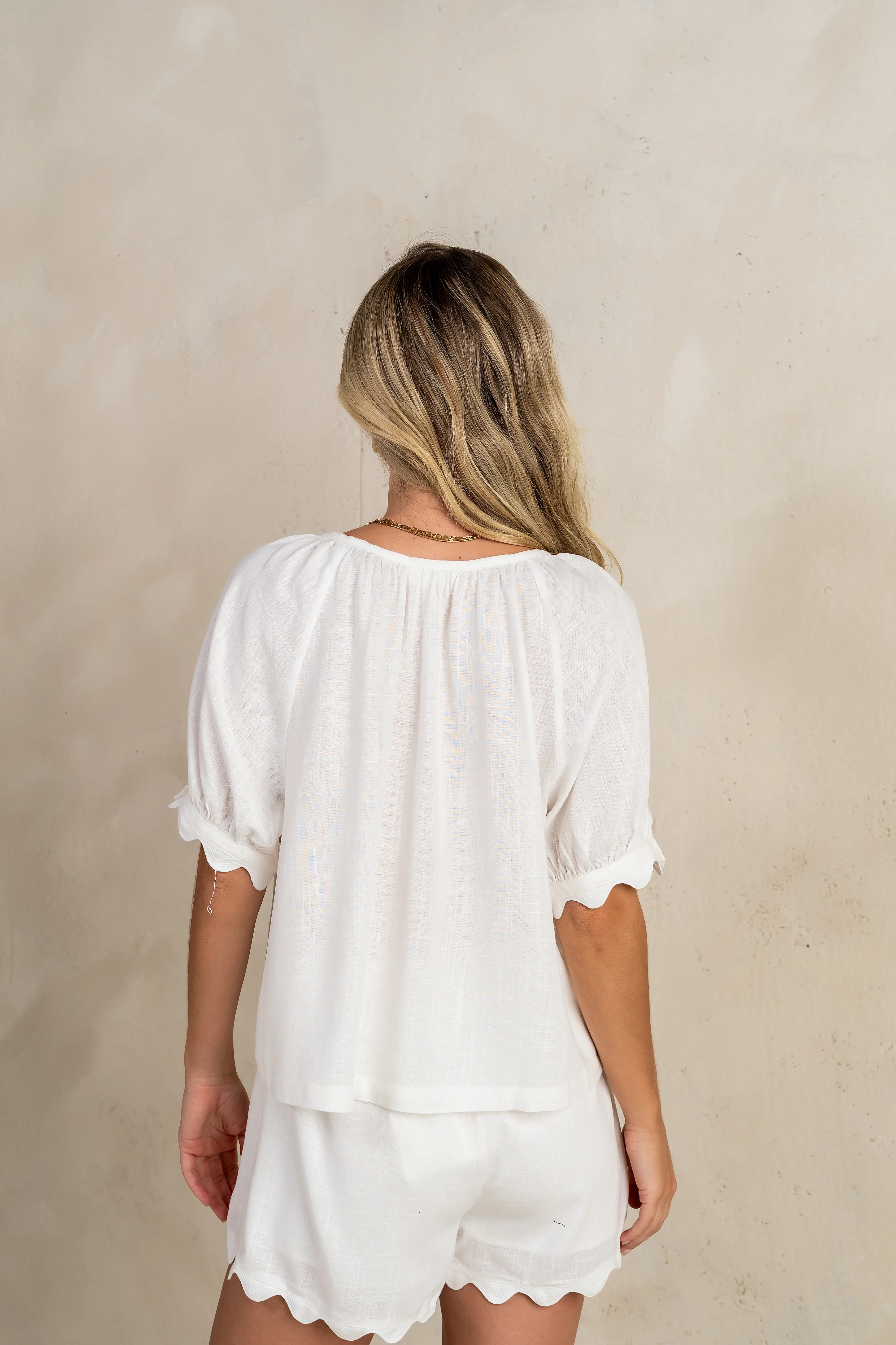 Owen Scalloped Top in White FINAL SALE