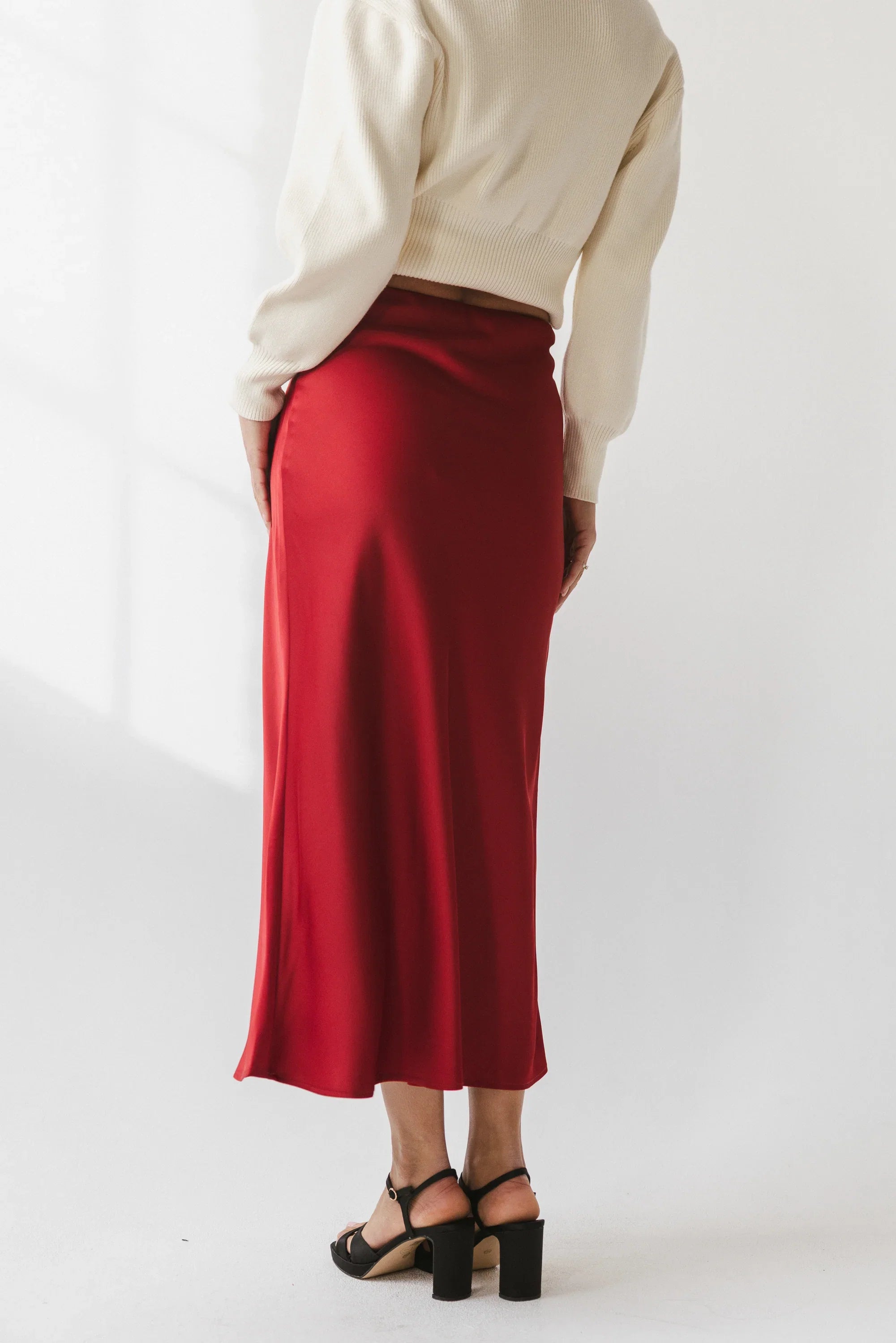 Tory Satin Maxi Skirt in Red Brown