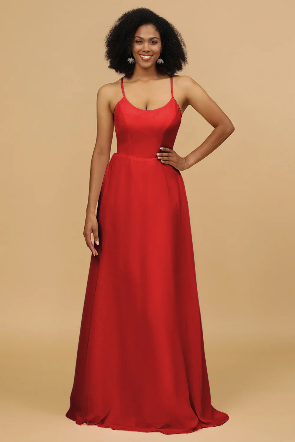 Sheath Column Spaghetti Straps Long Chiffon Bridesmaid Dress