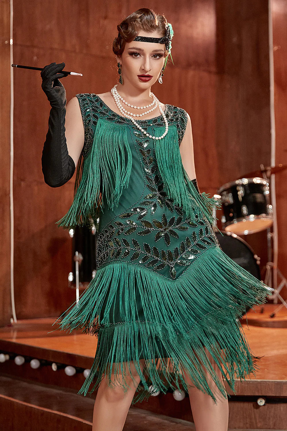 Dark Green Gatsby Party Dress with Sequins and Fringes
