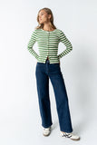 Mia Button Up Top in Striped Green