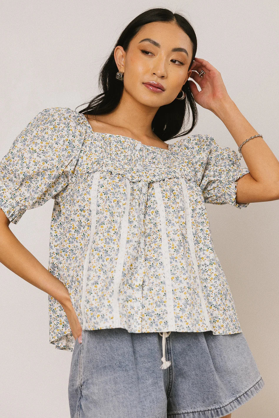 Tiffany Floral Blouse in Blue FINAL SALE