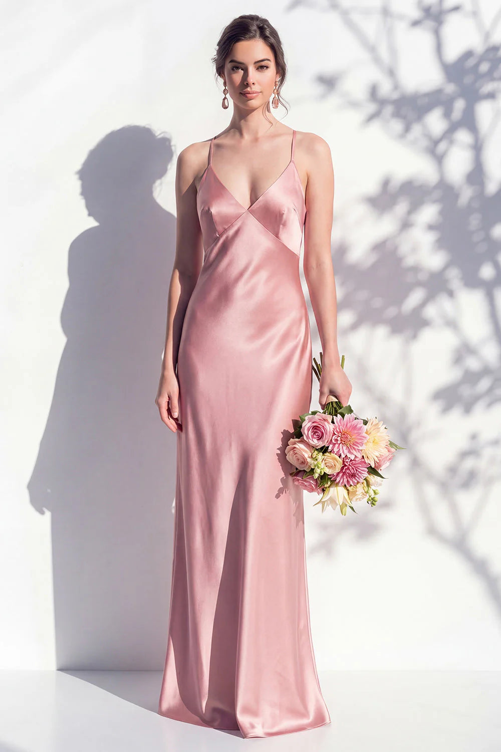 Satin Spaghetti Straps Sheath Sage Bridesmaid Dress