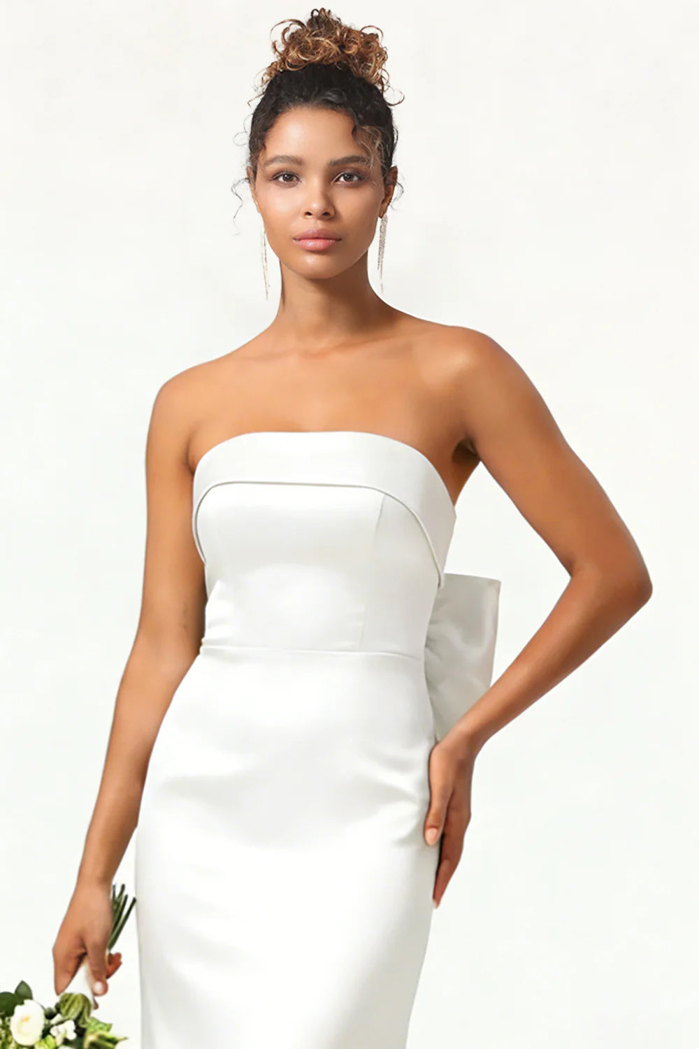 Green Strapless Mermaid Long Bridesmaid Dress with Bow