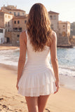 One Shoulder Ivory Ruched Ruffled Short Graduation Dress with 3D Flowers