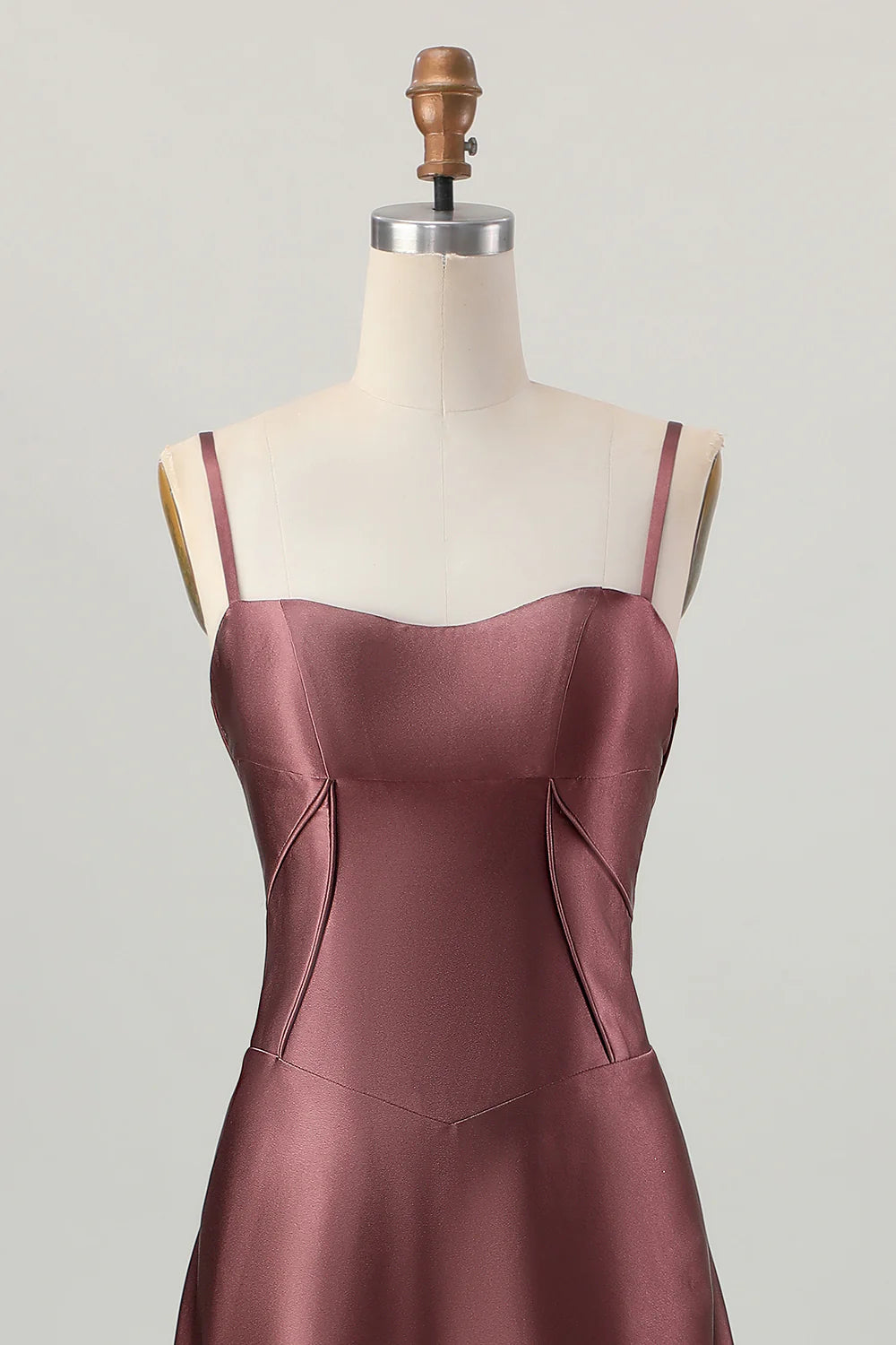Dusty Sage A Line Spaghetti Straps Satin Long Bridesmaid Dress with Lace Up Back