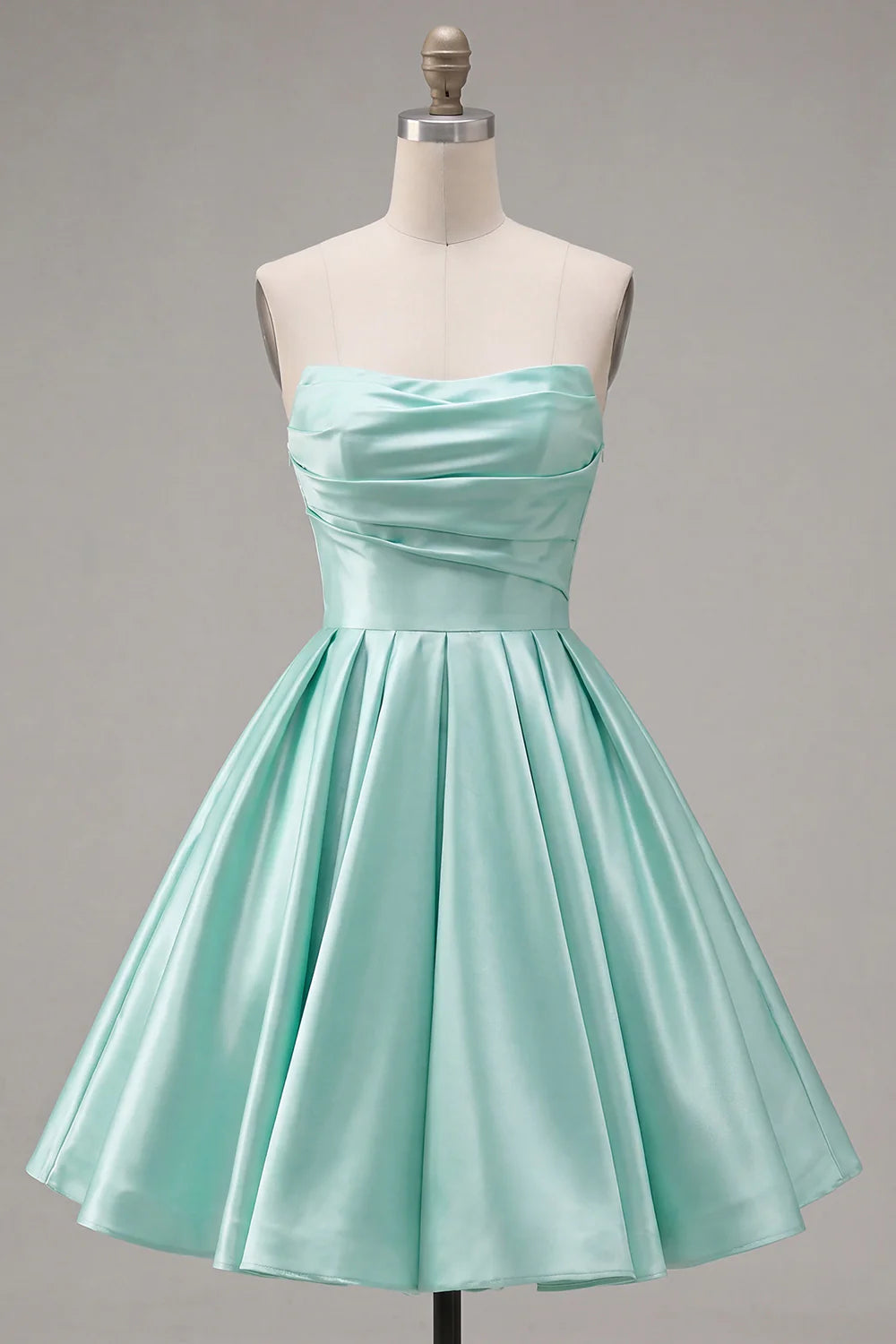 Yellow A Line Satin Strapless Homecoming Dress