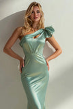 Sage Green Mermaid One Shoulder 3D Flower Cut Out Long Formal Dress