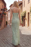 Dusty Sage Mermaid Ruched Maxi Prom Dress with Slit
