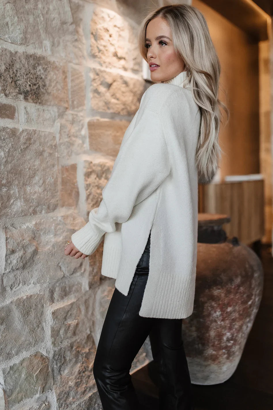 Gracie High Neck Sweater in Cream FINAL SALE