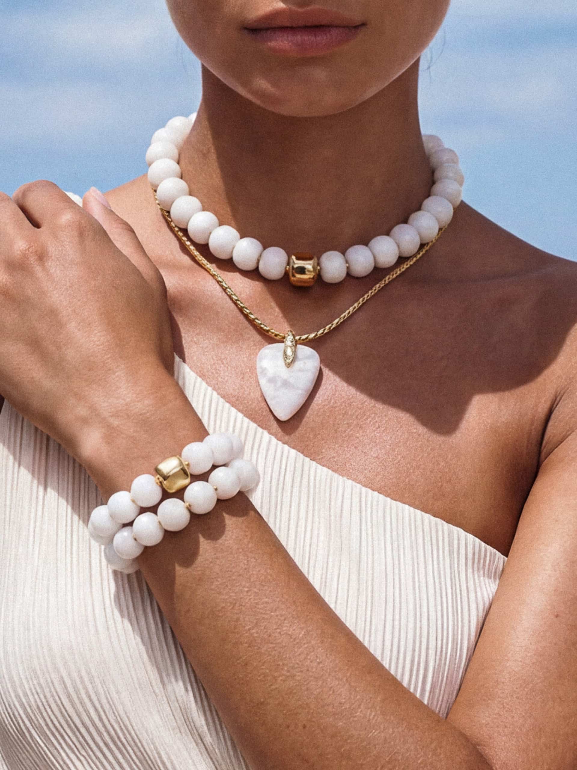 Power Bead Statement Necklace in Bone