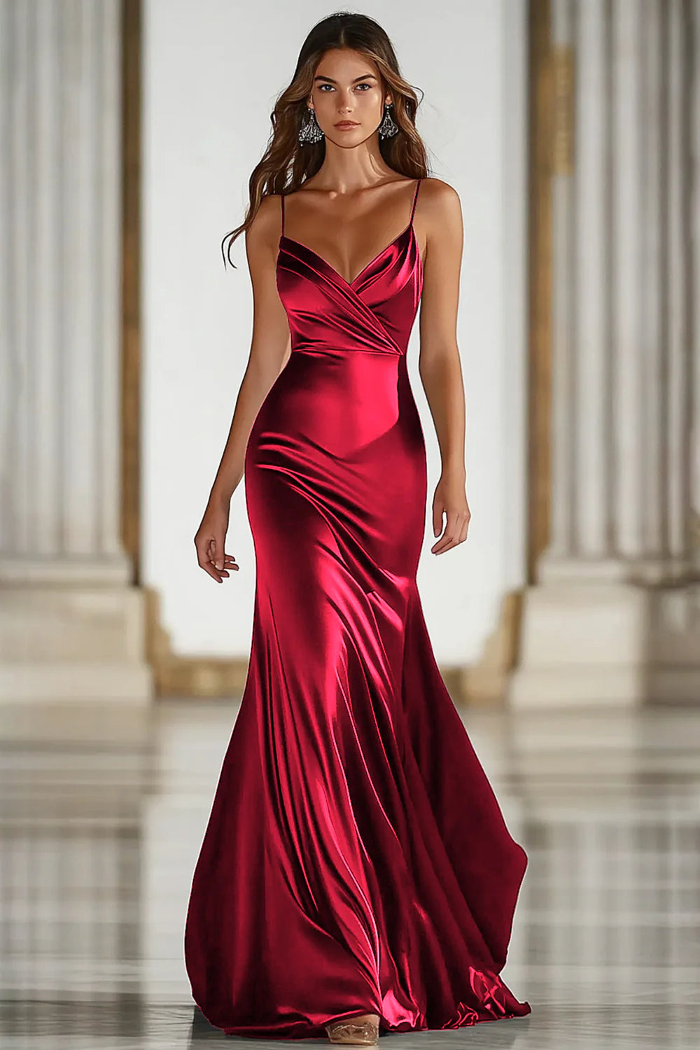 Dark Green Mermaid Spaghetti Straps Satin Long Gala Dress