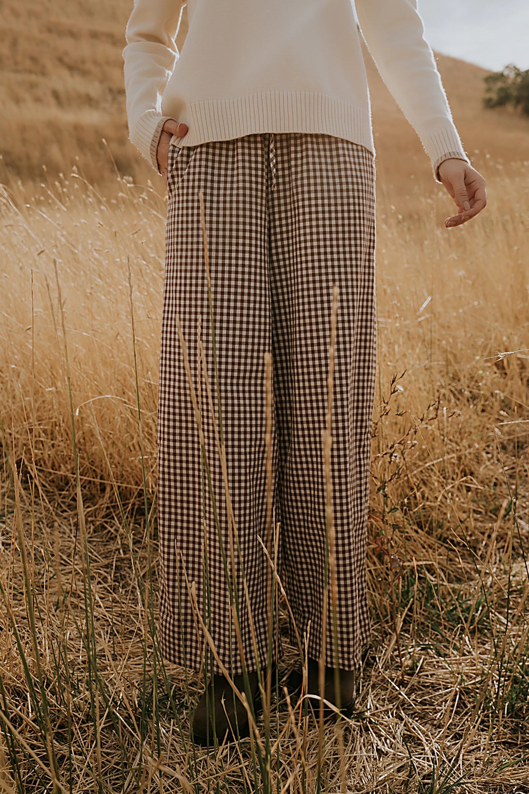 Ada Gingham Wide Leg Pants in Brown FINAL SALE