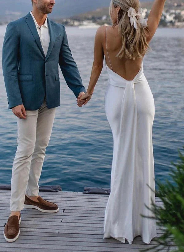 Sheath V Neck Sleeveless Floor Length Wedding Dresses