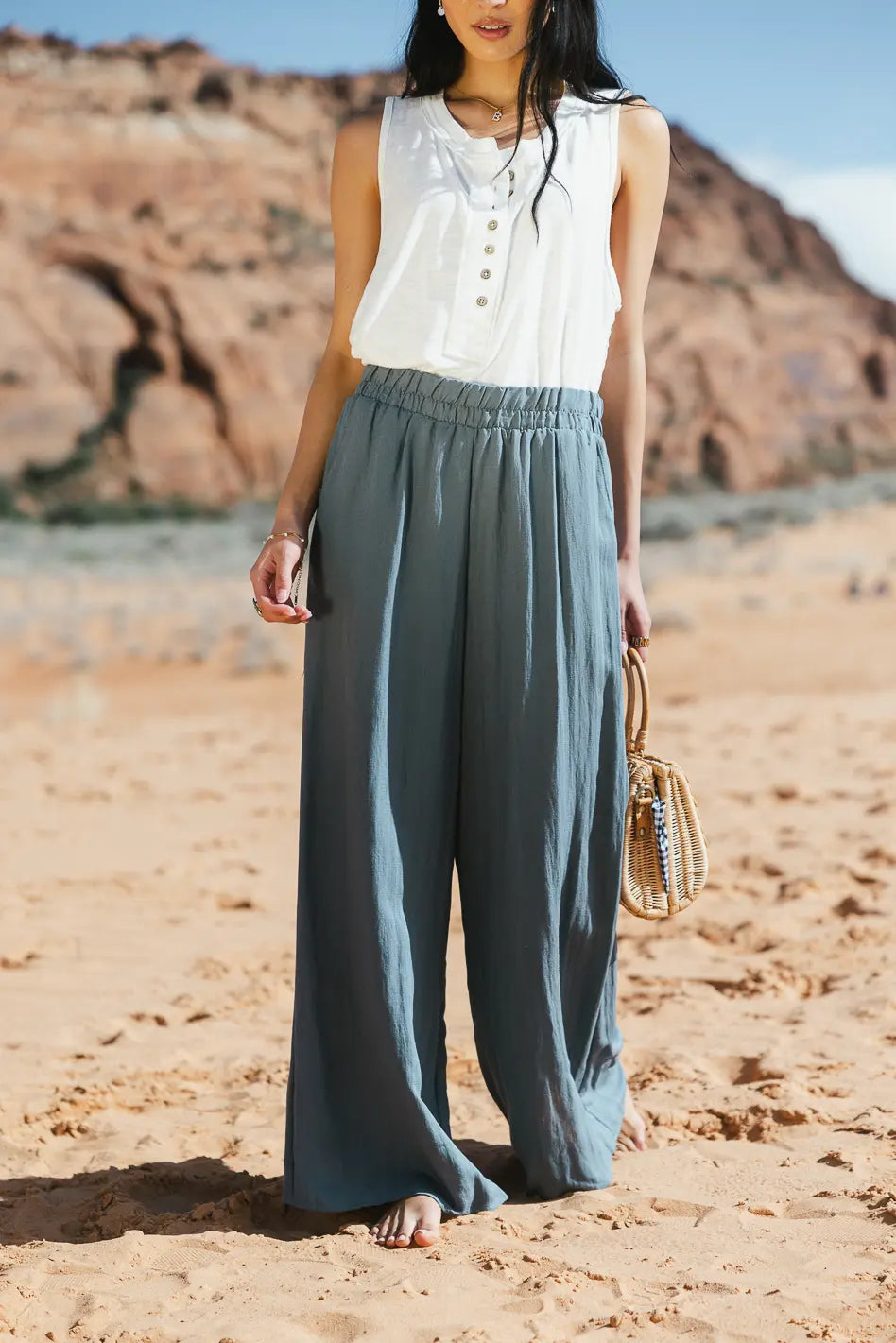 Amaya Wide Leg Pants in Slate FINAL SALE