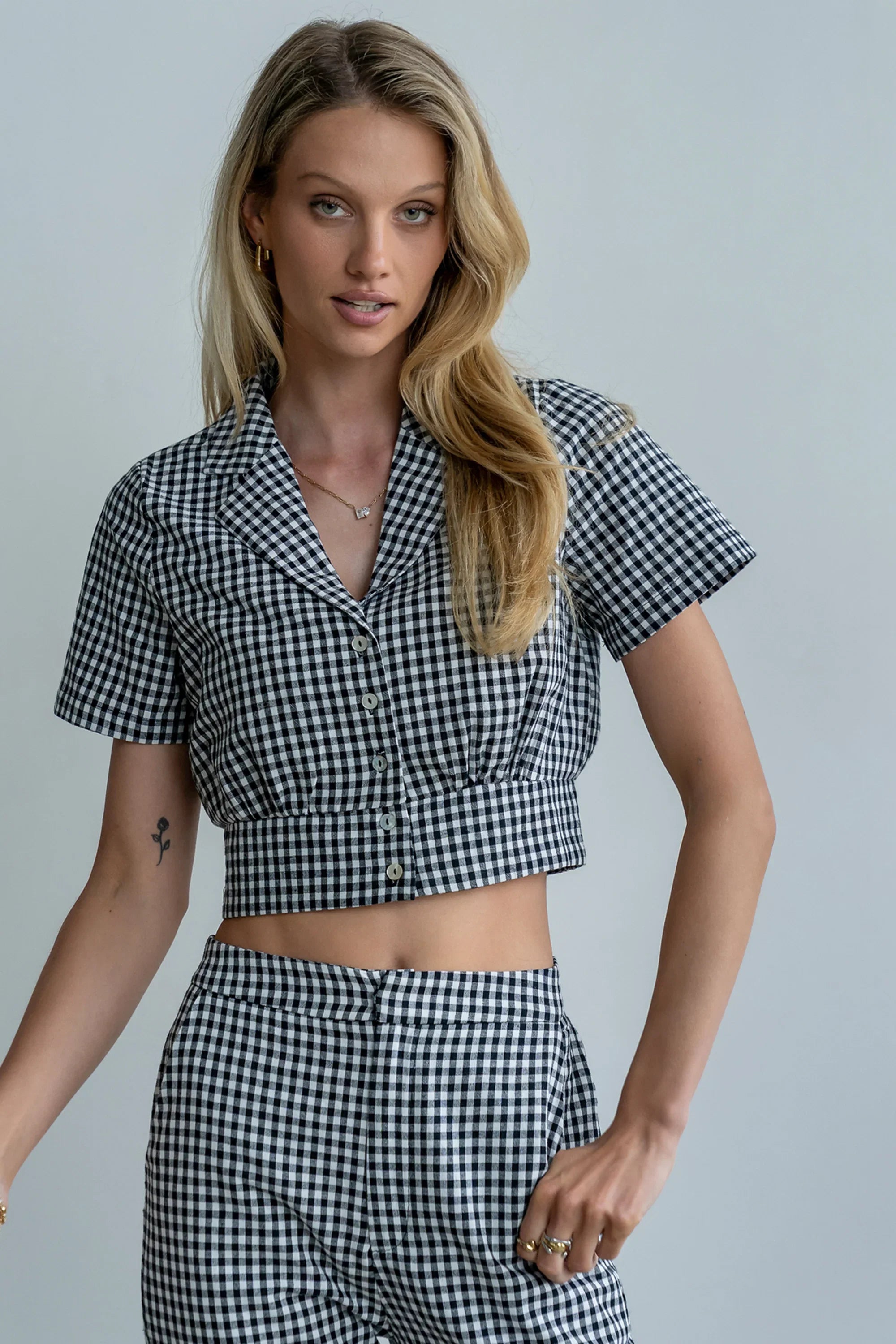 Madie Gingham Button Up in Black