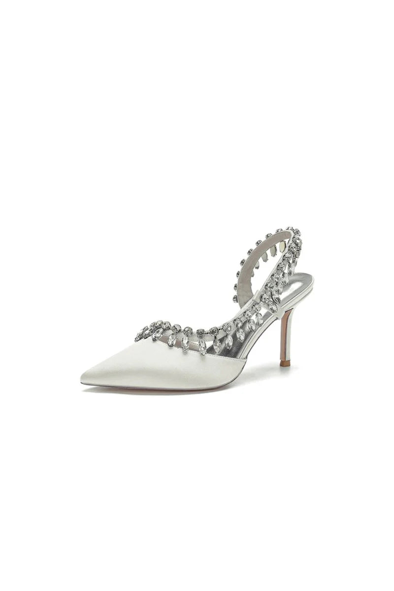 Pointed Toe Heels With Crystal Slingback Strap