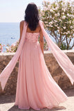 Pink Strapless A Line Wedding Guest Dress with Slit