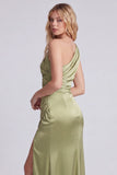 Sage One Shoulder Cut Out Ruched Mermaid Formal Dress with Slit
