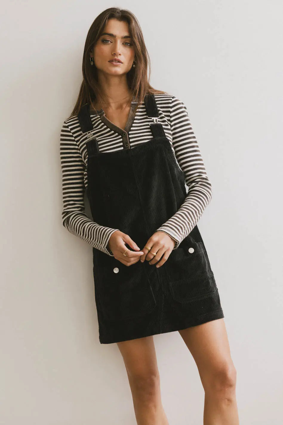 Reid Corduroy Overall Dress in Black FINAL SALE