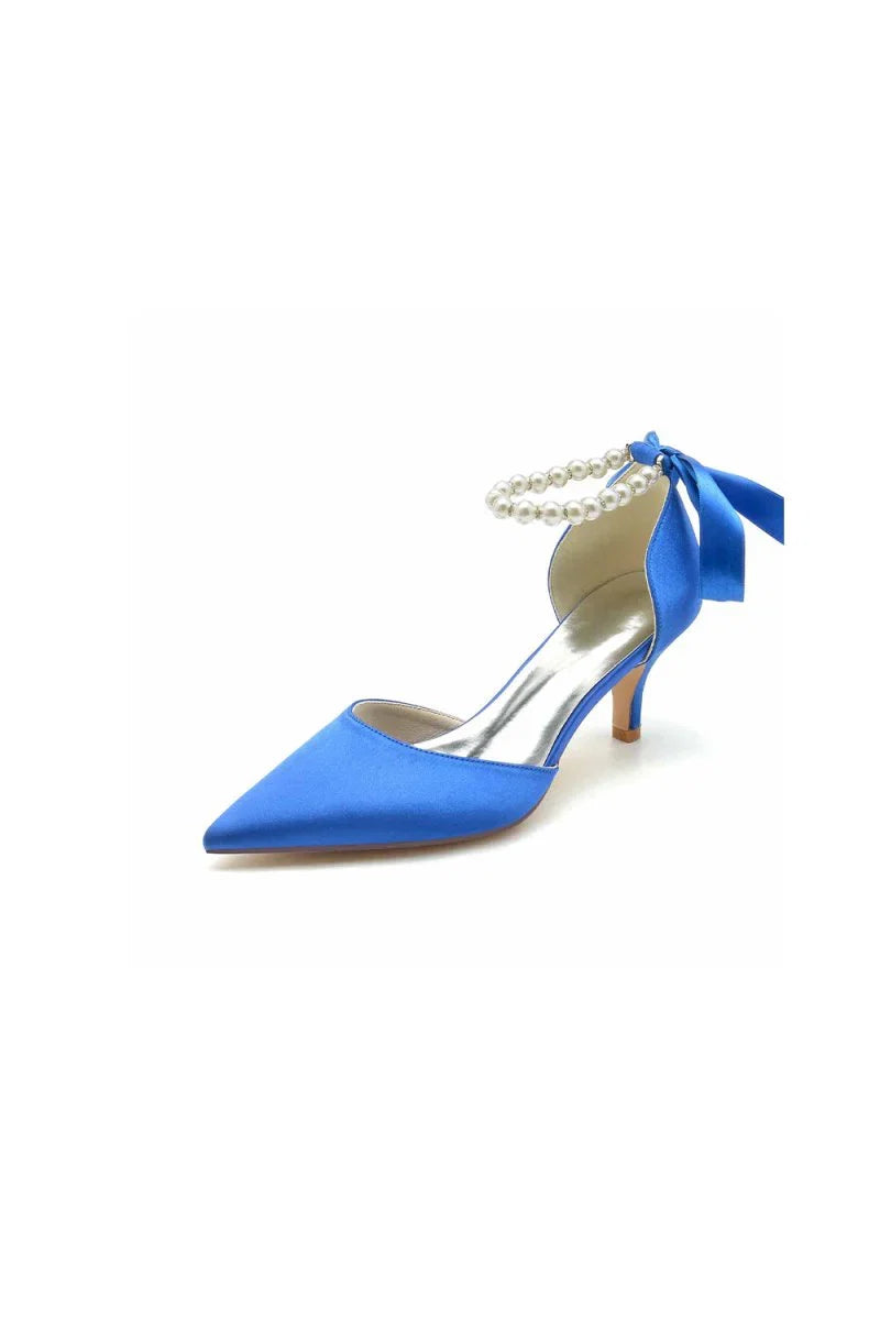 Pointed Toe Ribbons Faux Pearl Pumps