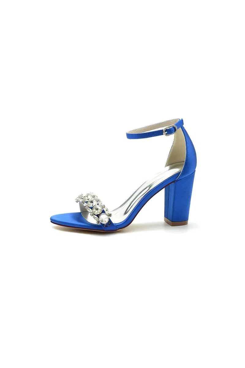 Crystal Embellished Open Toe Ankle Strap Pumps