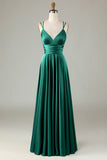 Eucalyptus A Line Spaghetti Straps Floor Length Satin Bridesmaid Dress