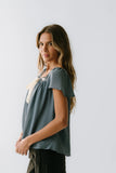 Gianna Lace Trim Blouse in Blue FINAL SALE