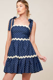 BLUE WHITE POLKA DOT MINI DRESS INDIGO