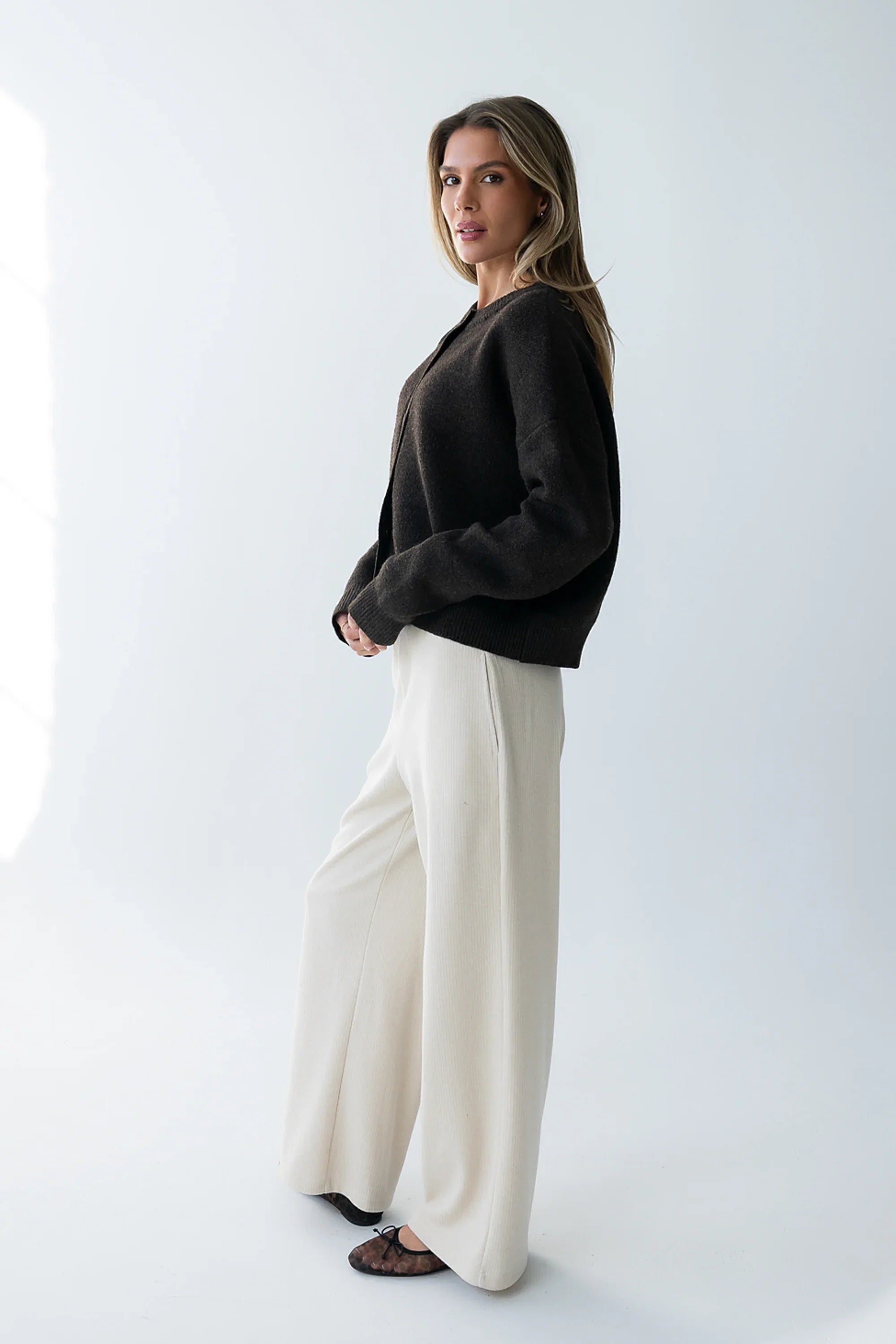 Ronda Ribbed Wide Leg Pants in Oatmeal