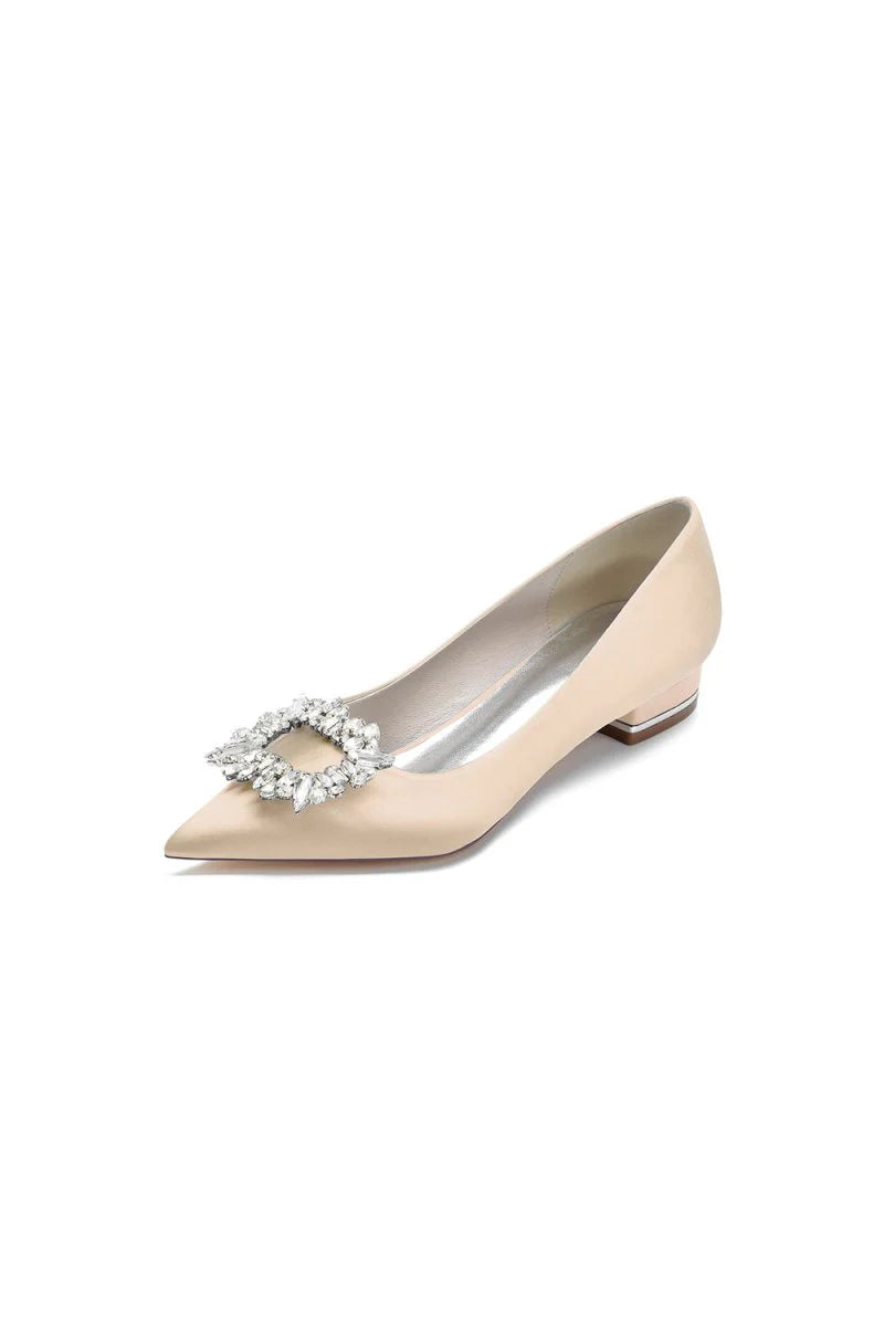 Simple Pointed Toe Satin Kitten Heels With Beading