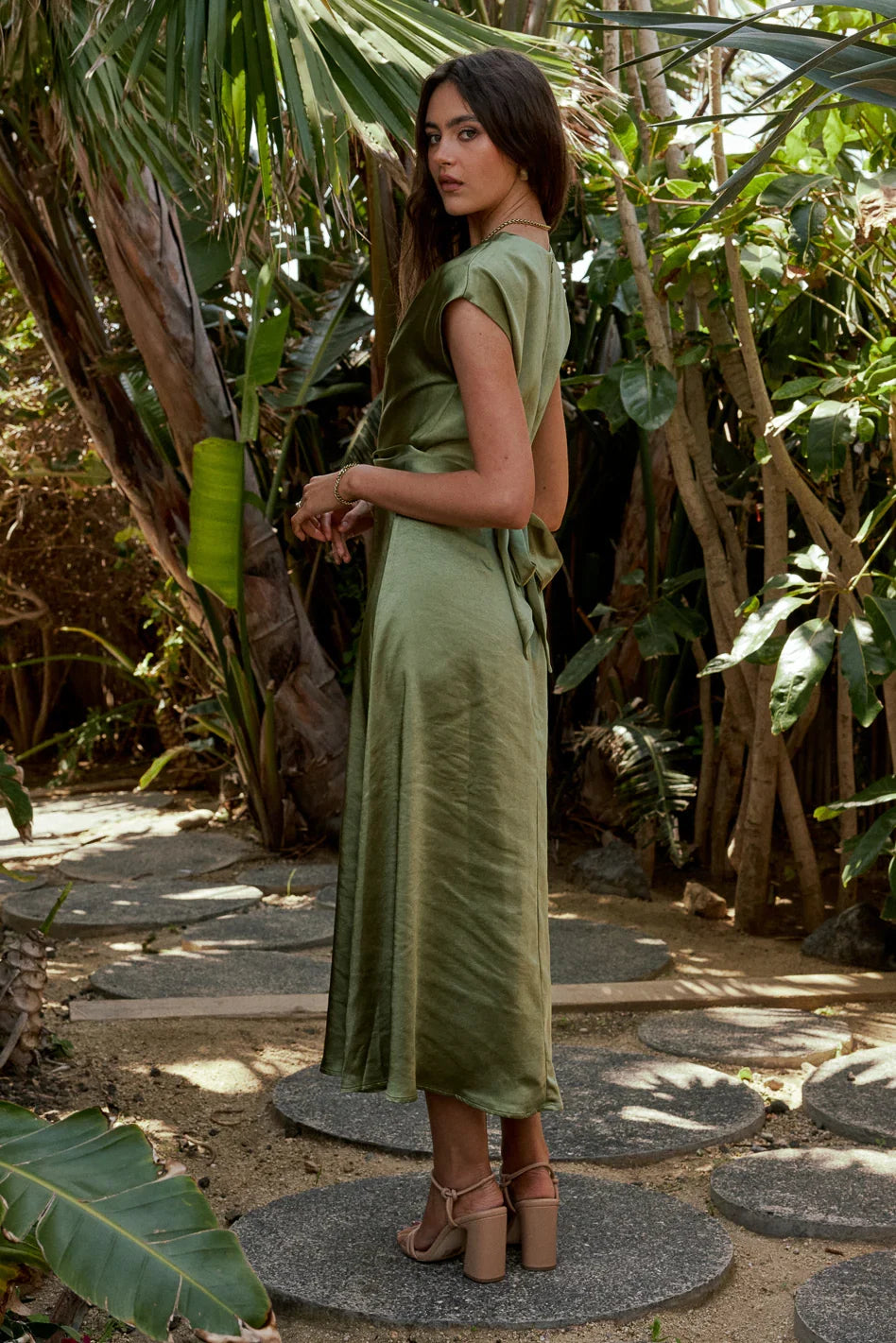 Rosalind Midi Dress in Moss FINAL SALE