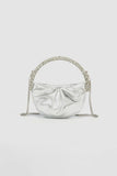 Womens Rhinestone Handle Metallic Slouchy Evening Clutch Bags