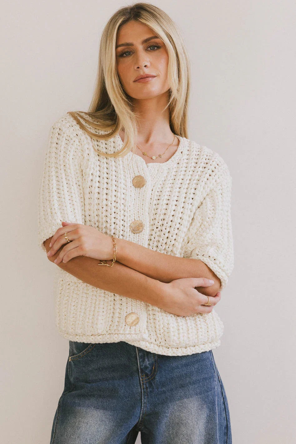 Brenda Knit Cardigan in Ivory FINAL SALE